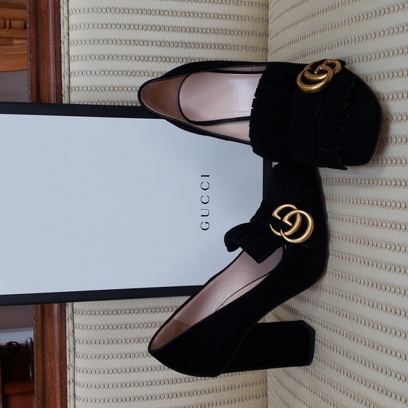 gucci marmont fringe heels
